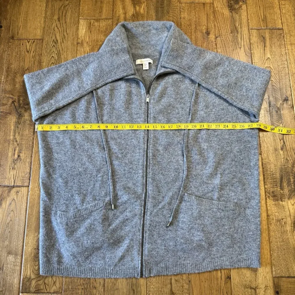 Ellen Tracy Full Zip Jacket Womens Sz M Grey 100% Wool Drawstring Collar - Picture 4 of 6
